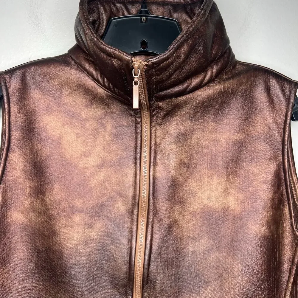 VTG Andrea Faye Women's Metallic Bronze Zip-Up Puffer Vest Sz M‎ Western USA 90s